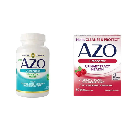 AZO D Mannose Urinary Tract Health, Cleanse, Flush & Protect The Urinary Tract & Cranberry Urinary Tract Health Supplement, 1 Serving = 1 Glass of Cranberry Juice, Sugar AZOAU supplements