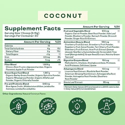 Bloom Nutrition Super Greens Powder Smoothie & Juice Mix (Coconut) Bloom Nutrition uk supplements