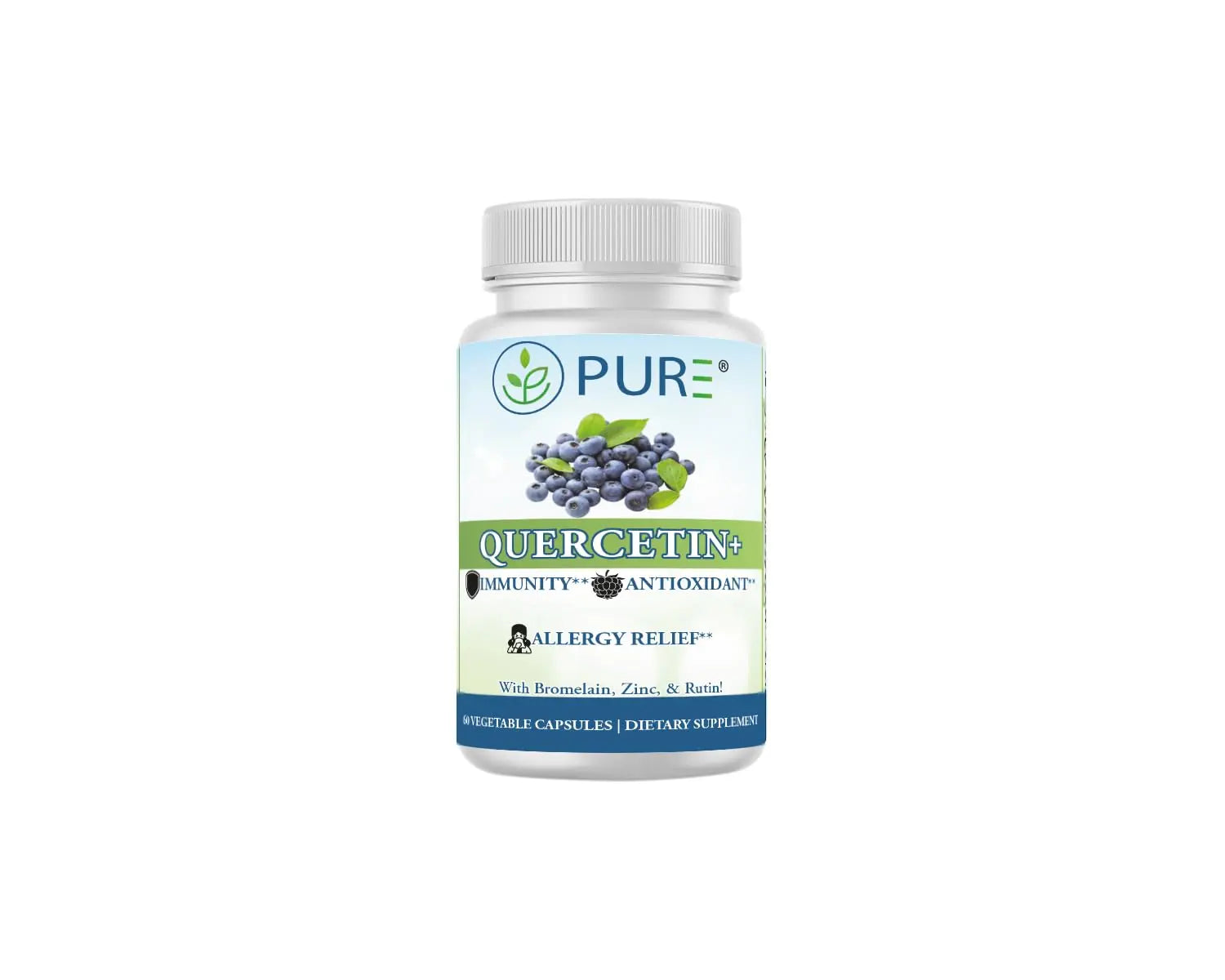 PURE® Quercetin+ with Zinc, Bromelain, Rutin Immune Shield - 60 Capsules - High Bioavailability Antioxidant Complex for Respiratory Health & Viral Defense - Made in USA PURE Au supplements