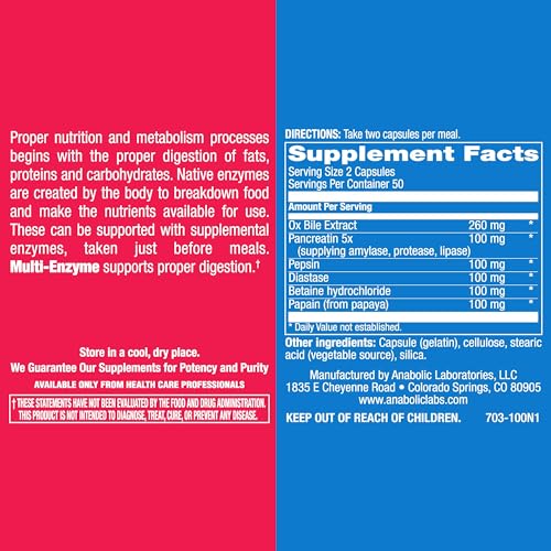 Anabolic Laboratories Multi Enzyme Nutritional Supplements - 100 Capsules of Digestive Anabolic Laboratories Au supplements