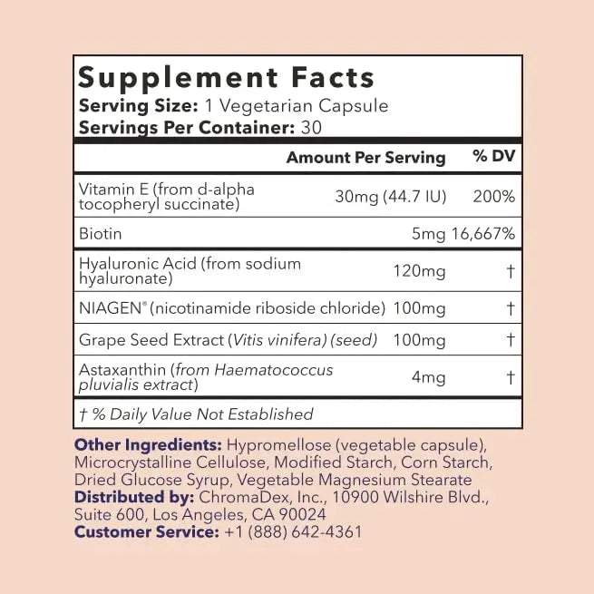 TRU NIAGEN BEAUTY NAD+ for Hair, Skin & Nails | Contains Niagen®, Astaxanthin, Hyaluronic Acid, Biotin | Supports Skin Elasticity & Moisture Retention | Daily Supplements for Men & Women | 30 Servings TRU NIAGEN Au supplements