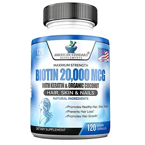 Biotin 20,000mcg with Keratin, Organic Coconut and Zinc, Hair Growth Supplements, Biotin American Standard SupplementsAU supplements