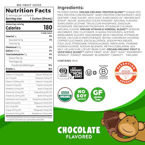 Orgain Organic Kids Nutritional Protein Shake, Chocolate - Kids Snacks with 8g Dairy Orgain Au supplements