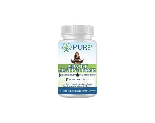 PURE Adult Multivitamin with Vitamins A, C, D3, B12, Minerals, Digestive Enzymes, 90 Capsules, 30 Servings PUREAU supplements