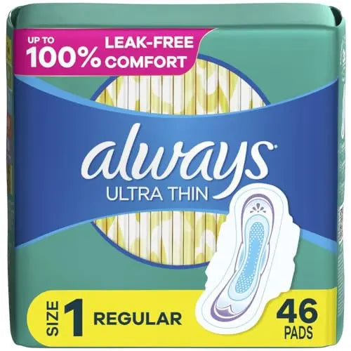 Always Ultra Thin, Feminine Pads For Women, Size 1 Regular Absorbency, With Wings, Unscented, 46 Count AlwaysAU supplements