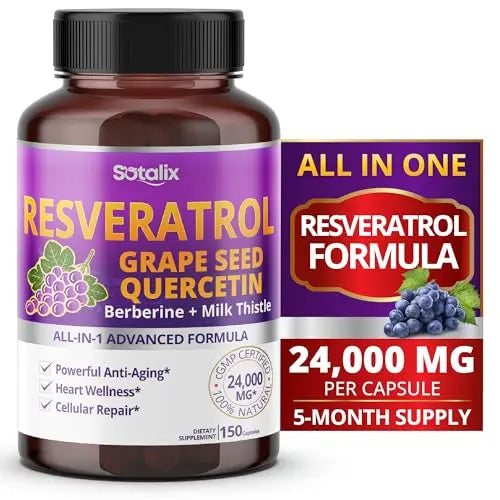 Resveratrol 24,000mg with Grape Seed + Quercetin Berberine + Milk Thistle Powerful Anti SOTALIX SUPPLEMENTAU supplements