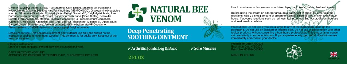 PIBIOOMAP Bee Venom Serum Joint & Muscle & Bone Cream, Pure Natural Ingredients, Fast Acting, Relief Back, Shoulder, Back, Neck, Hands, Elbows, Feet, Leg, Knees, Ankle, for Adults, Elderly PIBIOOMAP Au supplements