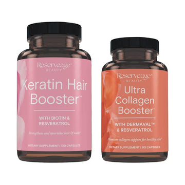 Reserveage Ultra Collagen Booster & Keratin Hair Booster - Features Dermaval, Biotin & Resveratrol - Support Hair & Skin - 90 Ultra Collagen Booster Capsules, 120 Keratin Hair Booster Capsules Reserveage Nutrition Au supplements