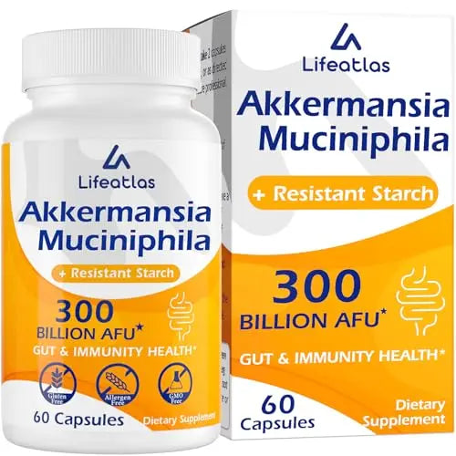 300 Billion AFU Akkermansia Muciniphila - Live Akkermansia Probiotics for Women & Men Lifeatlas uk supplements