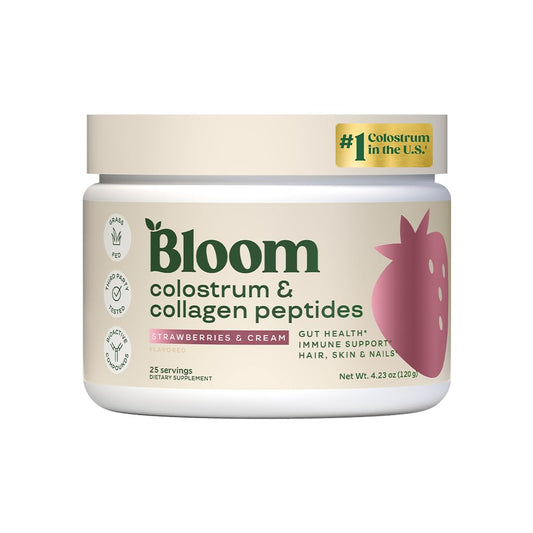 Bloom Nutrition Bovine Colostrum Powder with Vitamin B-12 for Gut Health, Immune Support, Hair Growth & Beauty Supplement | Strawberry, 25 Servings Bloom NutritionAu supplements
