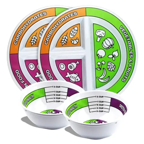 Portion Control Bariatric Plates and Bowls Set of 2 (4pcs Total) - Self-Measuring Plates HeroFiberAU supplements