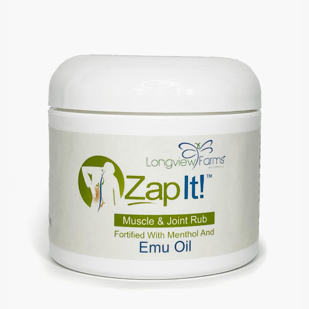Longview Farms® Zap It! Muscle and Joint Therapy Cream– Fast-Absorbing Full Body Formula for Neck, Back, Legs, and feet and Knee Muscle Aches, Joint Discomfort, with Emu Oil(4 oz. Jar) Longview Farms Au supplements