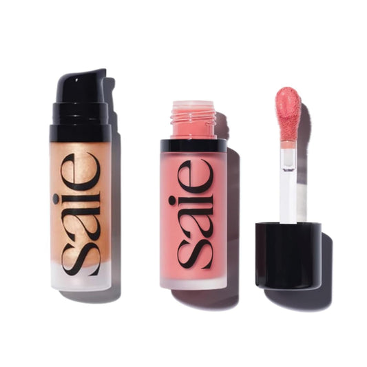 Saie Mini Glowy Super Gel Lightweight llluminator & Makeup Primer - Sunglow (0.5 oz) + Dew Blush - Lightweight Liquid Blush with a Blendable + Buildable Cream Finish - Sweetie (.40 oz) SaieAu supplements