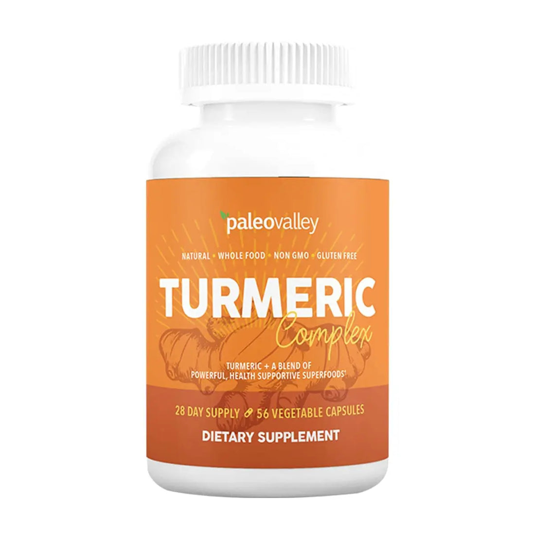 Paleovalley - Organic Turmeric Complex - Full Spectrum Organic Turmeric with Health-Supportive Superfoods - 56 Vegetarian Capsules - Support Joints, Immunity, Brain and Heart Health Paleovalley Au supplements