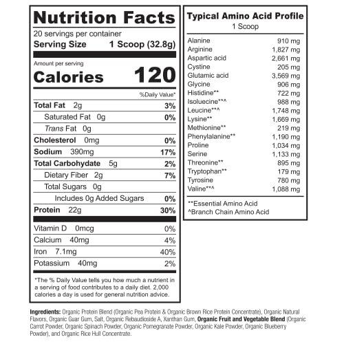 NATURELO Plant Protein Powder, Vanilla, 22g Protein - Non-GMO, 20 Ser NATURELO Au supplements