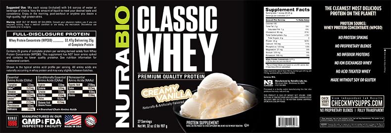 NutraBio Classic Whey Protein Powder- 25G of Protein Per Scoop - Full-Spectrum Amino NutraBio Au supplements