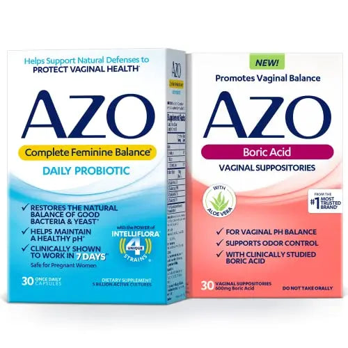 AZO Boric Acid Vaginal Suppositories (30 Count) + Complete Feminine Balance Daily Probiotics for Women AZO uk supplements