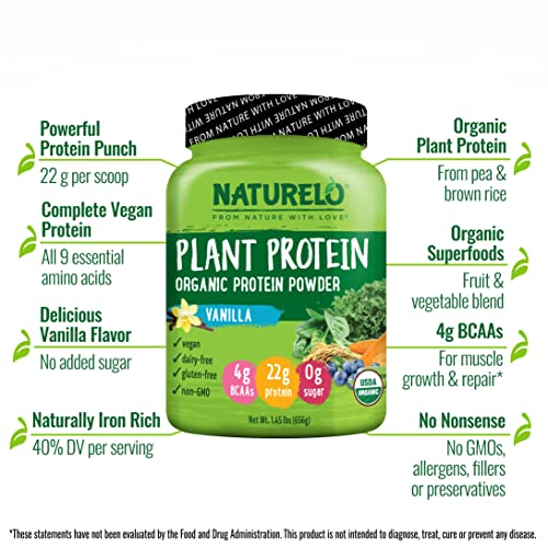 NATURELO Plant Protein Powder, Vanilla, 22g Protein - Non-GMO, 20 Ser NATURELO Au supplements