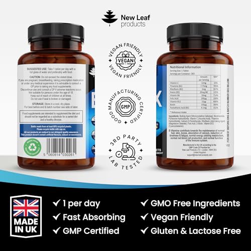 Vitamin B Complex - 365 Small Tablets (One Year Supply) High Strength All 8 B Vitamins NEW LEAF PRODUCTS Au supplements