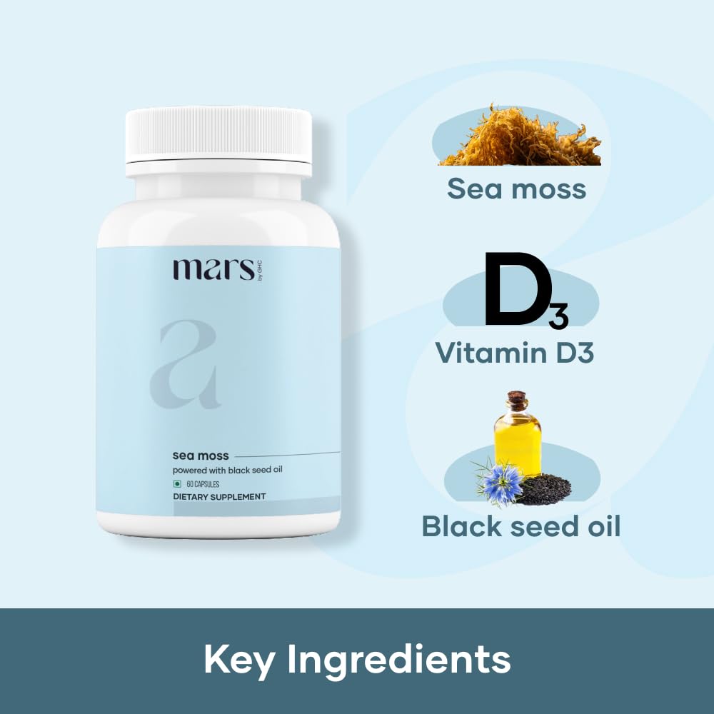 Mars Sea Moss Caps Surge Natural (60N) | Packed with 84 Essential Minerals | Powered with Black Seed Oil, Surgemax & Vitamin D3 | Overall Well-Being - Pack of 3 mars by GHC Au supplements