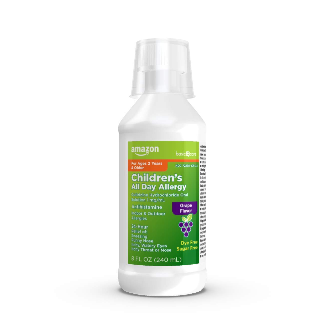 Amazon Basic Care 24 Hour Allergy Relief for Children, Cetirizine Hydrochloride Oral Solution 1 mg/mL, Grape Flavor, Dye Free, 8 fl oz (Pack of 1) Amazon Basic Care buy supplements Au