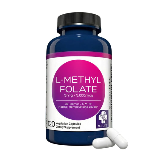 MD Life L-Methylfolate 5 mg Supplement - Professional-Grade Active L Methylfolate Supplement - 120 Capsules - L-Methylfolate 5mg - Maximum Potency MTHFR W/Essential Amino Acids MD.LIFEAu supplements