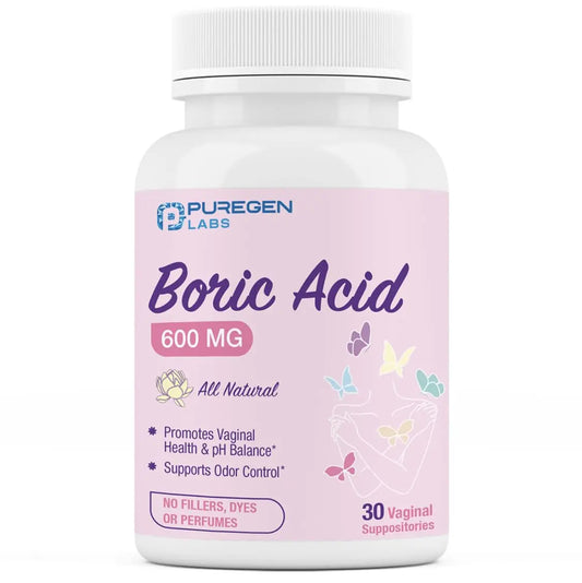 Puregen Labs Boric Acid 600 mg Vaginal Suppositories - 100% Pure | All Natural Without Dyes or Fillers P Puregen LabsAU supplements