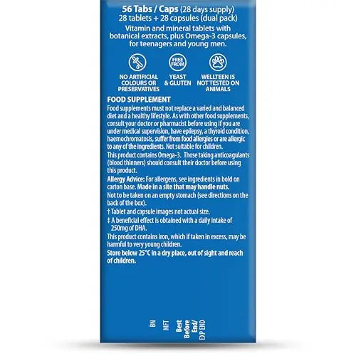 Vitabiotics Wellteen Him Plus Omega-3 - Maximum Nutritional Support for Teenagers and Young Men Ages 13-19 - 56 Tablets and Capsules Wellteen Au supplements
