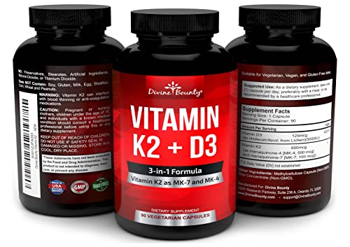 Vitamin K2 (MK7 & MK4) with D3 Supplement - Vitamin K & D as MK-7 100mcg, MK-4 500mcg Divine Bounty Au supplements