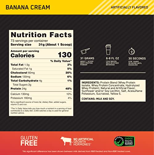 Optimum Nutrition Gold Standard 100% Whey Protein Powder, Banana Cream, 5 Pound Optimum Nutrition Au supplements