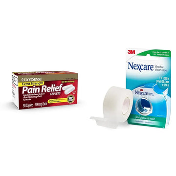 GoodSense Extra Strength 500mg Acetaminophen Caplets 50 Count & Nexcare Flexible Clear 1 Inch x 10 Yard Waterproof Transparent Tape 1 Roll GoodSense Au supplements