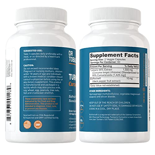 Dr. Tobias Turmeric Curcumin Supplement with BioPerine & Black Pepper, Extra Strength Dr. Tobias Au supplements