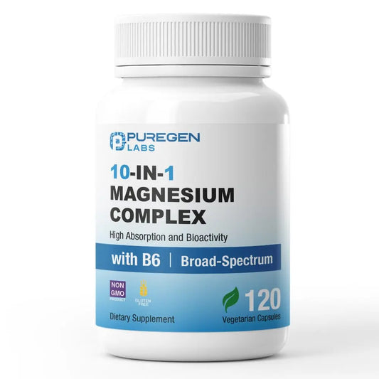 Puregen Labs 10 in 1 Magnesium Complex 500mg with B6-120 Veggie Capsules [High Absorption and Bioactivity] Non-GMO, NO Gluten and Dairy P Puregen LabsAu supplements