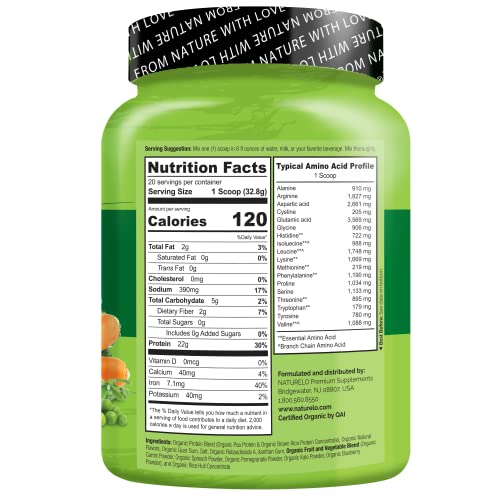 NATURELO Plant Protein Powder, Vanilla, 22g Protein - Non-GMO, 20 Ser NATURELO Au supplements