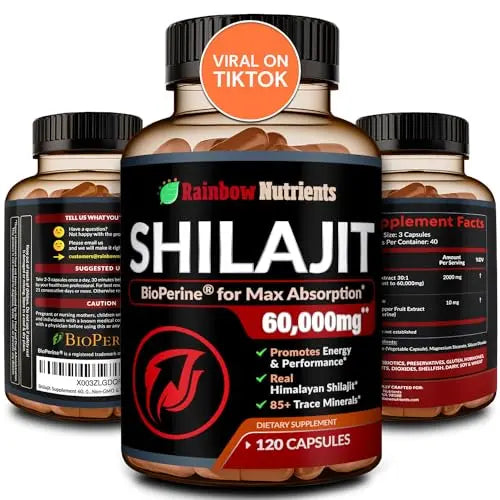Pure Himalayan Shilajit Capsules Supplement (60,000mg+ Absorption Enhancer+50% Rainbow Nutrients, LLCAU supplements