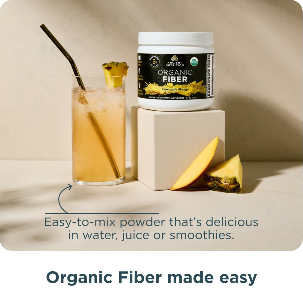 Ancient Nutrition Organic Fiber Powder, Pineapple Mango, Soluble Fiber from Acacia & Konjac Root, Supports Digestive Health, Reduces Bloating, 6.4 oz