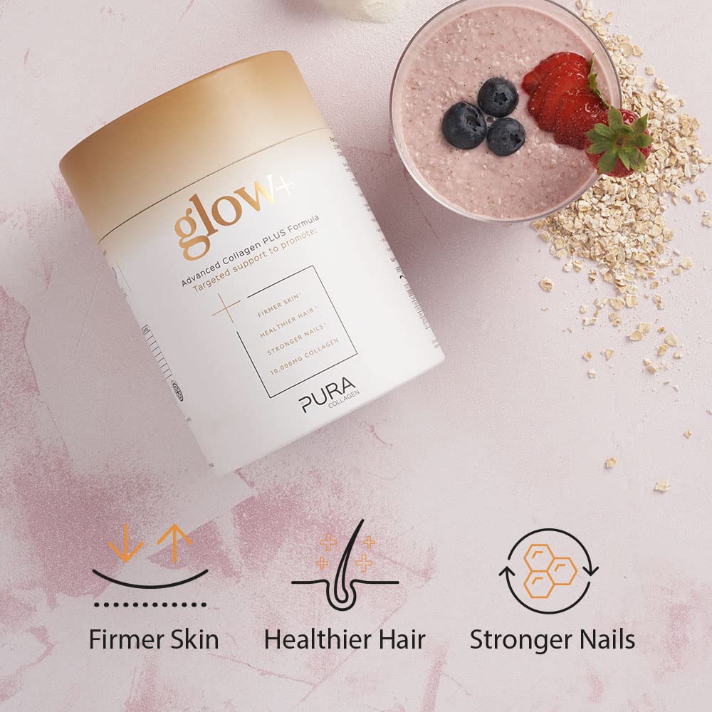 Pura Collagen Powdered Supplement Glow+, 10,000mg Hydrolysed Peptides, Hyaluronic Acid, Vitamins & Minerals, 28 Servings, 284 g Pura Collagen Au supplements