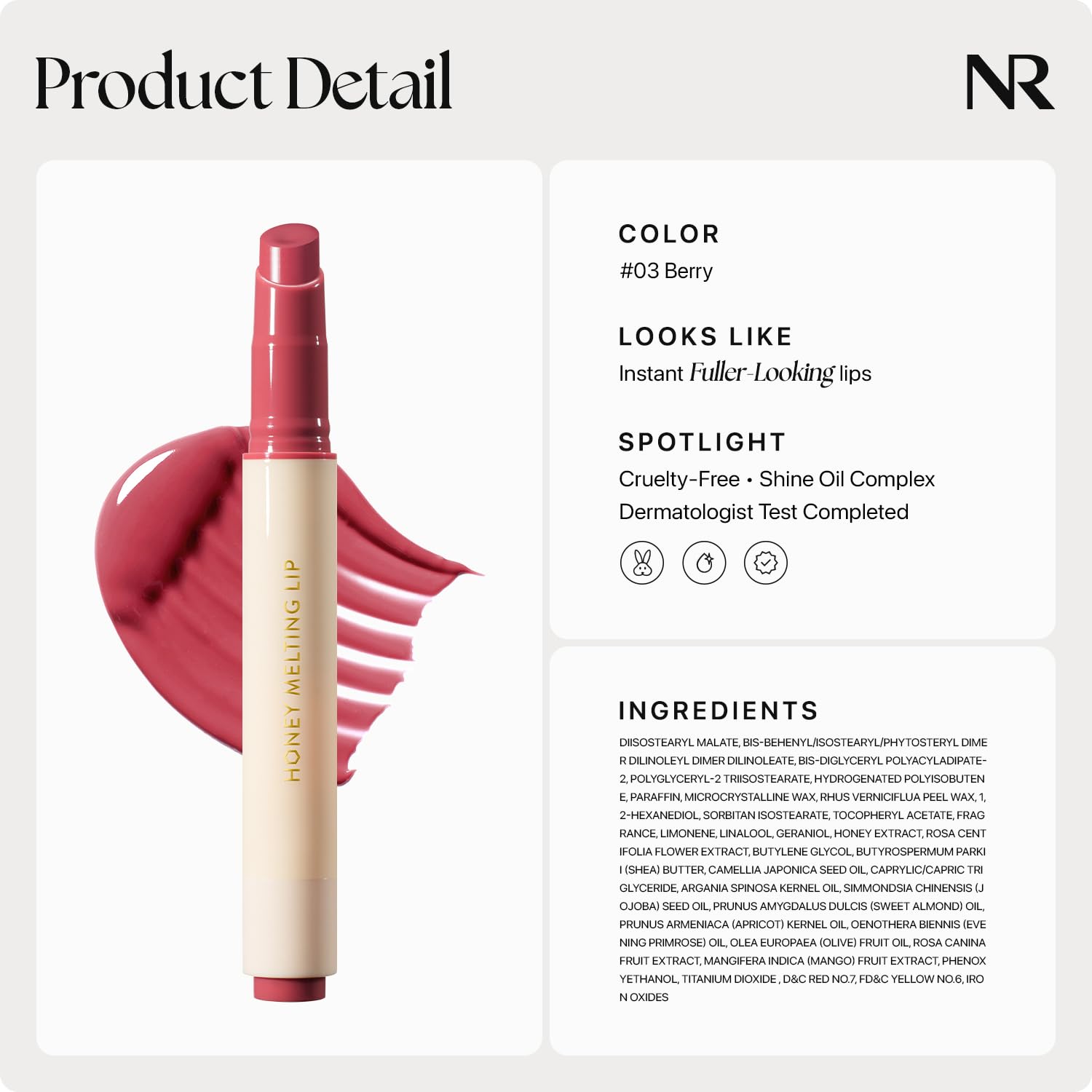 Nature Republic HONEY MELTING LIP (03 BERRY) SOFT LIP STICK, Hydrating Gloss, Moisturizing balms, Sheer tint, Shine & Glowy Finish, korean make up Nature RepublicBuy Supplements Australia