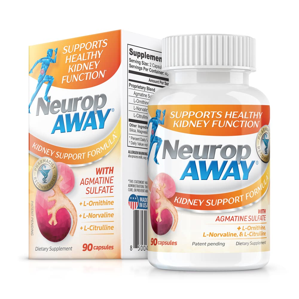 NeuropAWAY Kidney Support Formula Sugar Free with Agmatine Sulfate 500mg L-Novaline 50mg L-Ornithine 150mg L-Citrulline 100mg Per Capsule 90CT Fast Acting Kidney Support NeuropAWAY Au supplements