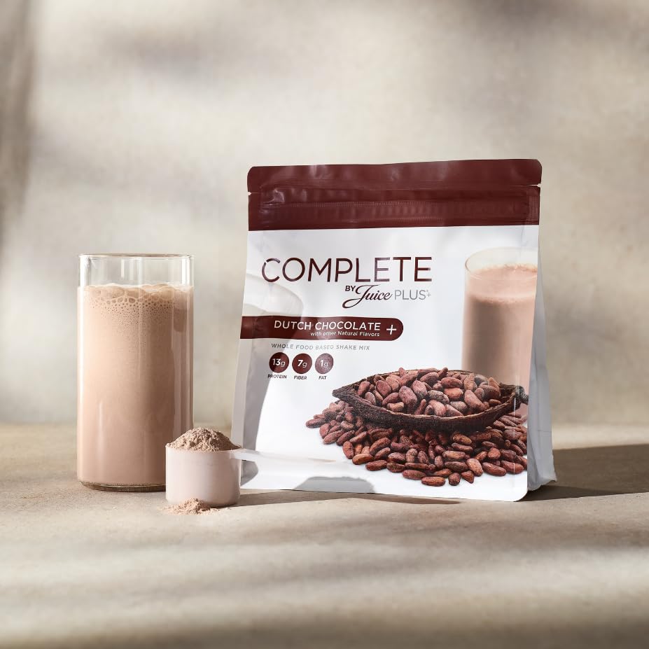Complete by JuicePlus+ Dutch Chocolate Shakes - Plant-Based Nutrition - Whole Food Based Shake Powder with Protein, Fiber & Prebiotics - 30 Servings (2 Pouches, 15 Servings Each) Juice Plus+ Au supplements
