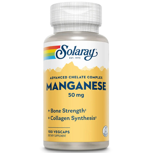 SOLARAY Manganese Supplement 50 mg - Essential Trace Minerals - Advanced Trace Mineral Supplements for Bone Strength and Bone Health Support - Lab Verified, 60-Day Guarantee, 100 Servings, 100 VegCaps SOLARAYAU supplements