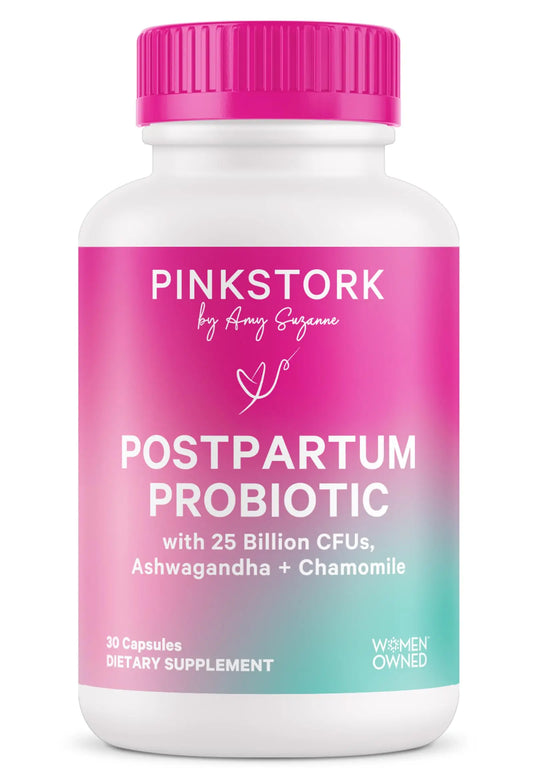 Pink Stork Probiotics for Postnatal Women - 30 Billion CFUS with Ashwagandha and Chamomile, Postpartum Essentials for Hormone Balance, Mood Support, Gut Health, Digestive Wellness, 30 Capsules Pink StorkAU supplements