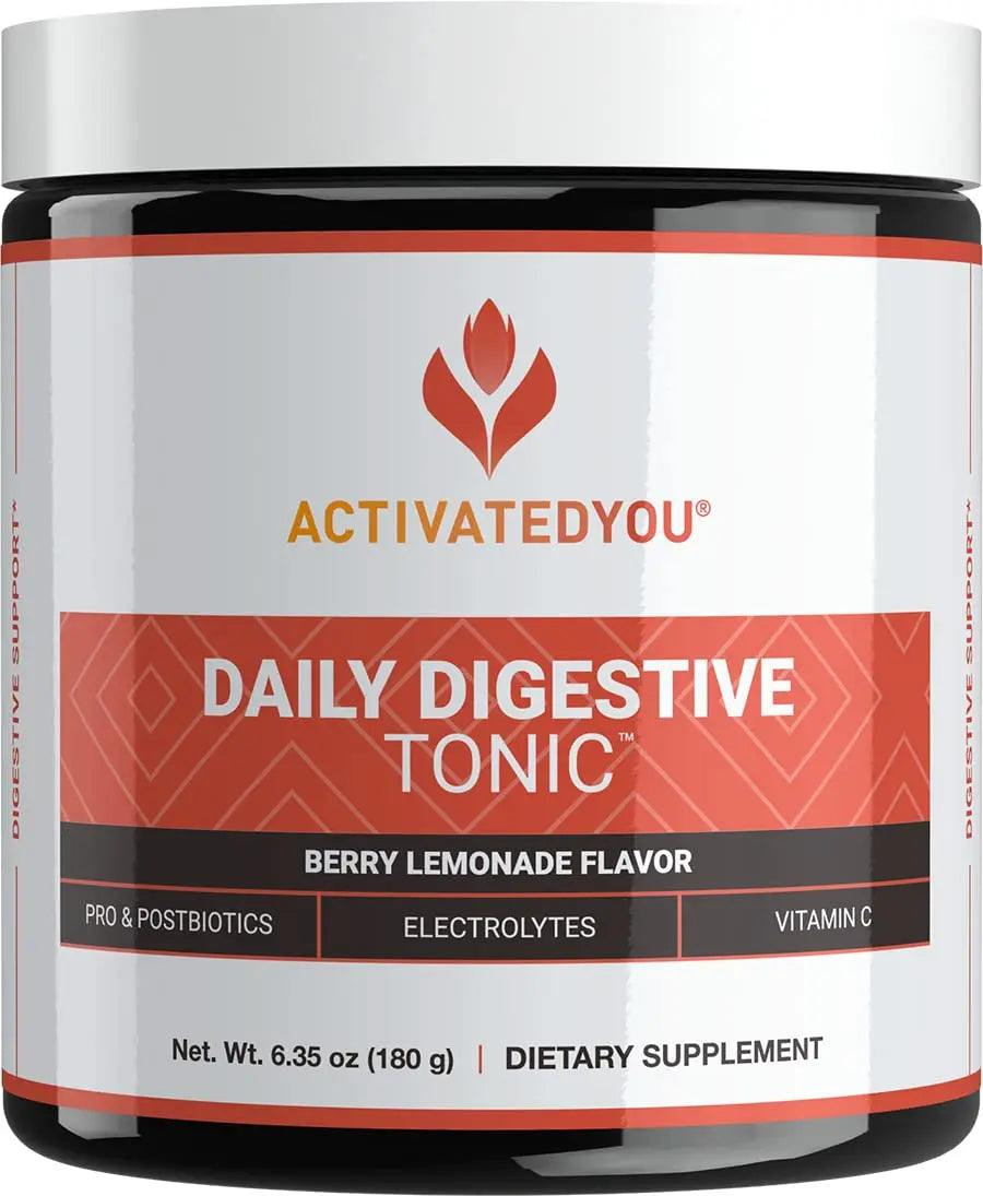 ACTIVATEDYOU Daily Digestive Tonic Kombucha - Support Healthy Digestion & Youthful, Long-Lasting Energy- Prebiotic Fiber, Probiotics, Postbiotics, Vitamin C, Berry Lemonade Flavor (30 Servings) ACTIVATEDYOU uk supplements
