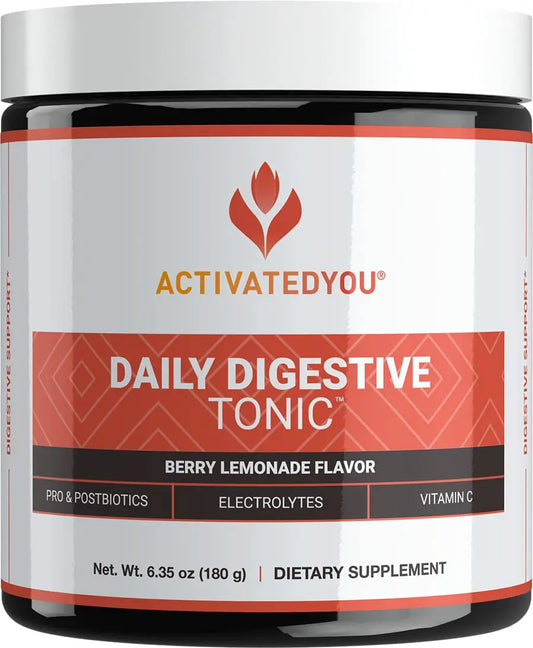ACTIVATEDYOU Daily Digestive Tonic Kombucha - Support Healthy Digestion & Youthful, Long-Lasting Energy- Prebiotic Fiber, Probiotics, Postbiotics, Vitamin C, Berry Lemonade Flavor (30 Servings) ACTIVATEDYOUAU supplements