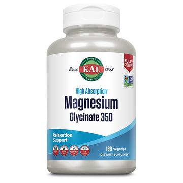 KAL Magnesium Glycinate Capsules, Fully Chelated Magnesium Bisglycinate, High Absorption Magnesium Supplement, Healthy Bones, Muscle, Relaxation and Stress Support, Non-GMO 160 count KAL Au supplements