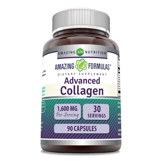 Amazing Formulas Advanced Collagen Supplement | Collagen Type I, II & III with Vitamin C & Hyaluronic | 1600 Mg Per Serving | 90 Capsules | Non-GMO | Gluten-Free | Made in USA Amazing NutritionAU supplements
