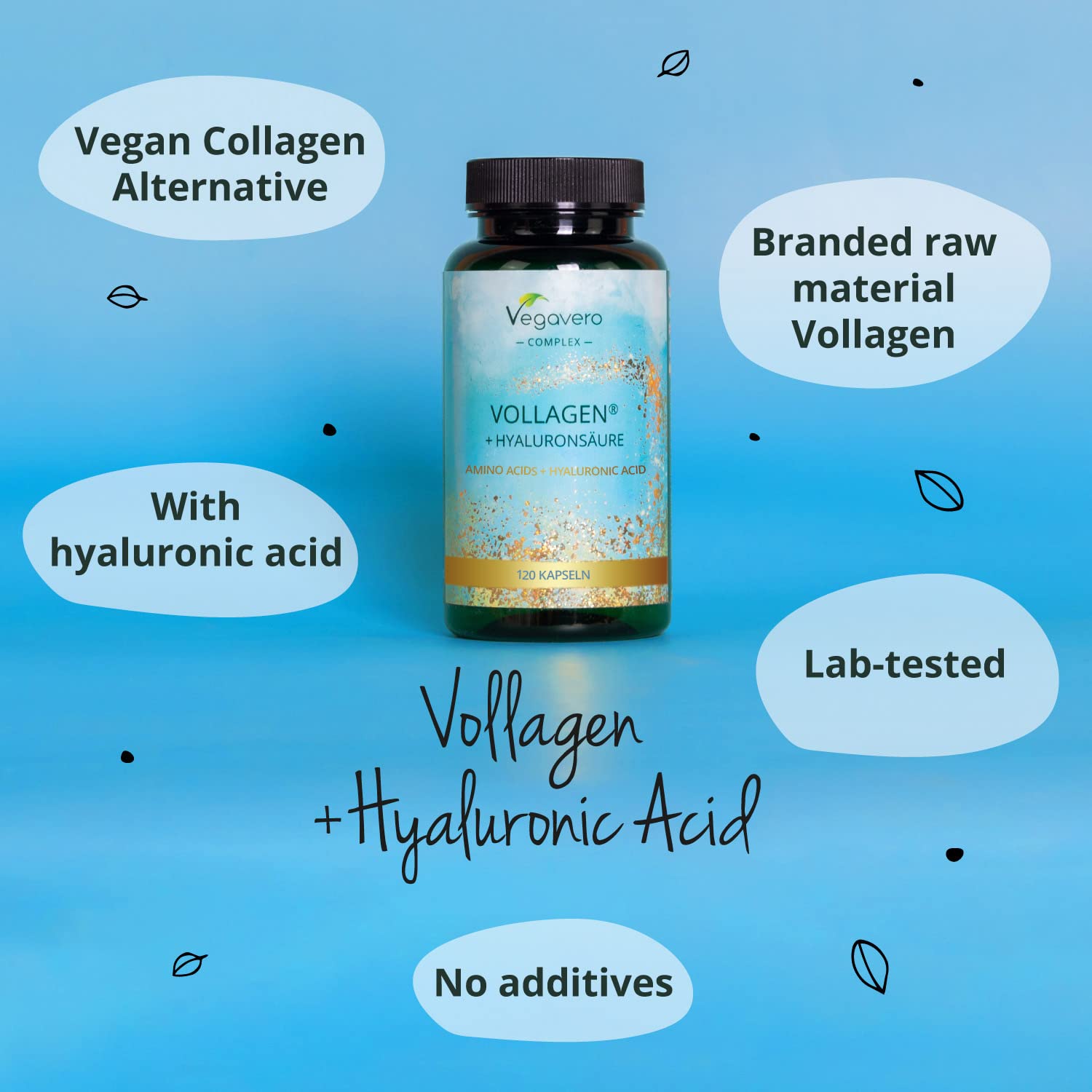 Vegavero Vegan Collagen Complex + Hyaluronic Acid | NO Additives | Vegan Collagen Powder Vollagen® | Essential Amino Acids | 120 Capsules Vegavero Au supplements