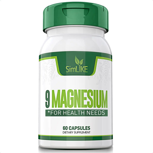 Magnesium Supplement with 9 Forms of High Absorption Magnesium Glycinate, L-threonate, Citrate, Malate and More for Muscle, Brain Support, Non-GMO, Gluten & Soy Free, 60 Capsules Simlikenz supplements