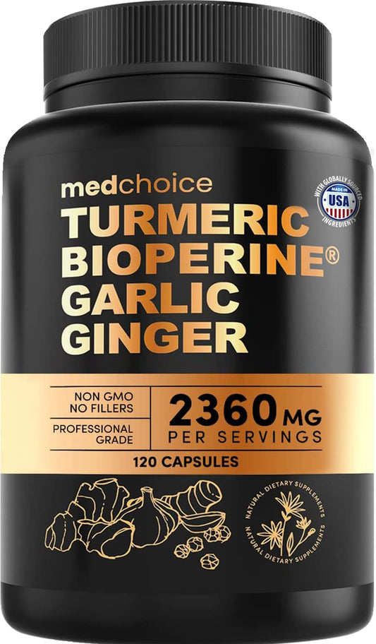4-in-1 Turmeric Joint Support Supplements with Garlic and BioPerine - 2360 mg High Potency Herbal Blend for Mobility, Everyday Flexibility, Digestive Comfort MEDCHOICEUS supplements