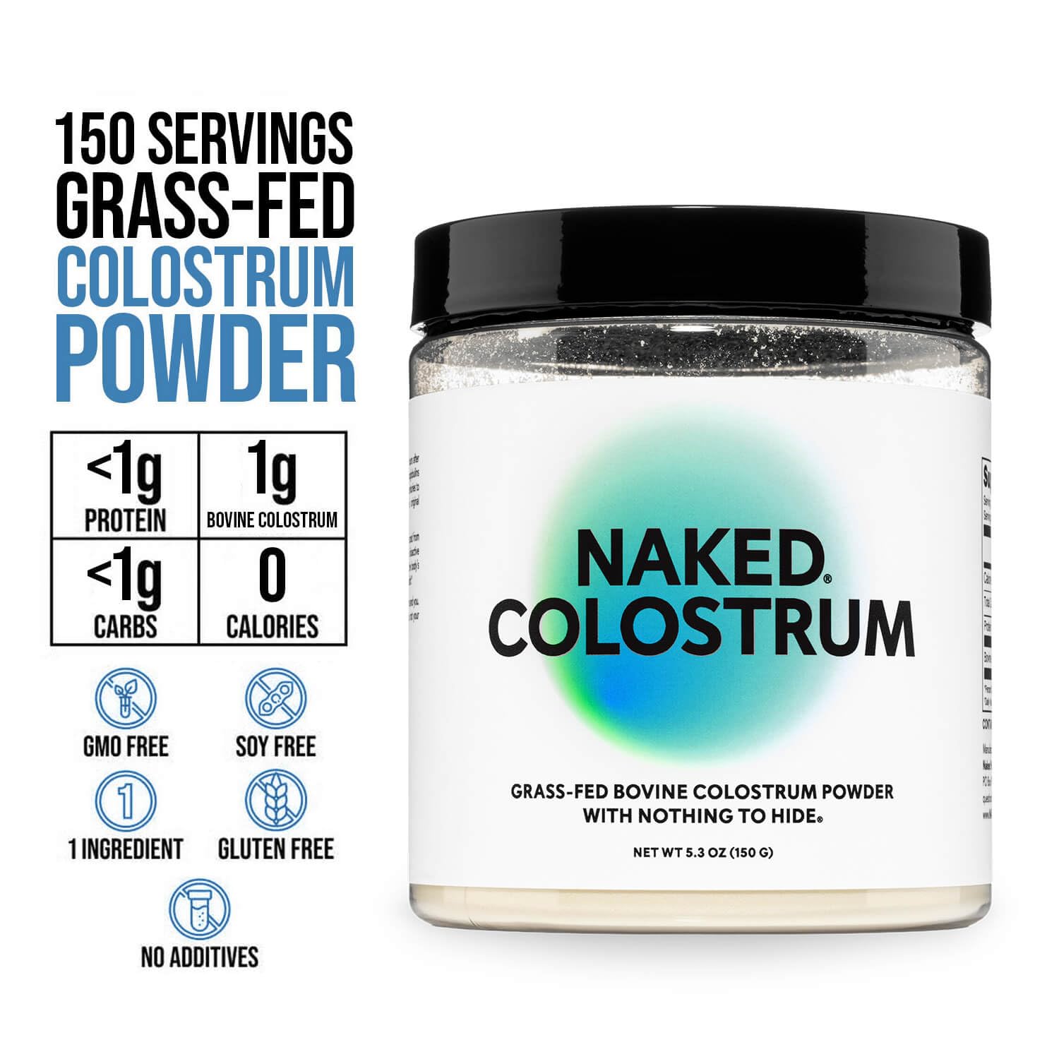 NAKED Colostrum Powder – 100% Grass-Fed Bovine Colostrum Supplement from US Farms | Tested at 20%+ IgG | Gut Health, Immunity, Recovery & Skin Support - 150 Servings NAKED Au supplements